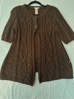 Y2K Short-Sleeve Cardigan Sweater - Brown